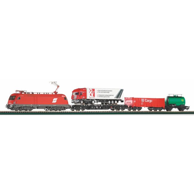 Starter Set Taurus ÖBB w.3 Freight Cars, PIKO A-Track w. Railbed