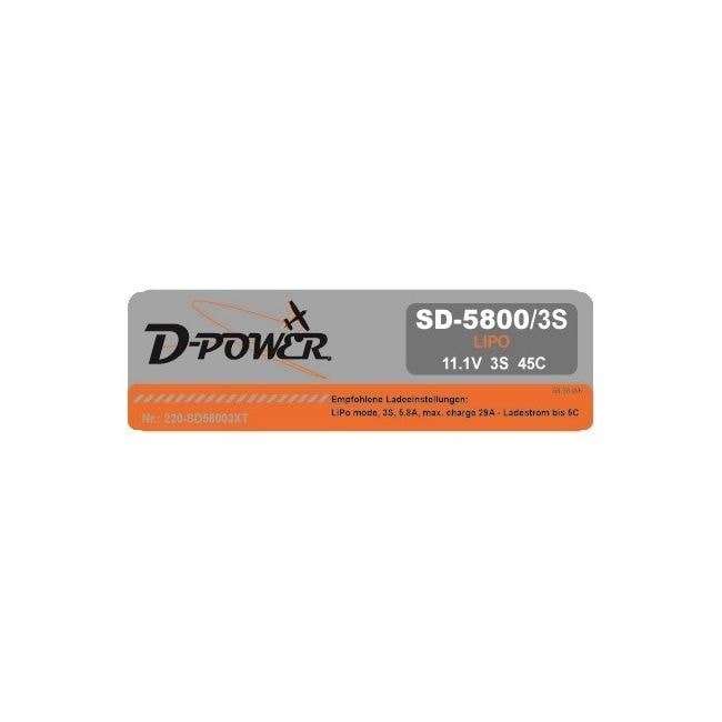 D-Power SD-5800 3S Lipo (11,1V) 45C - XT-60 Stecker