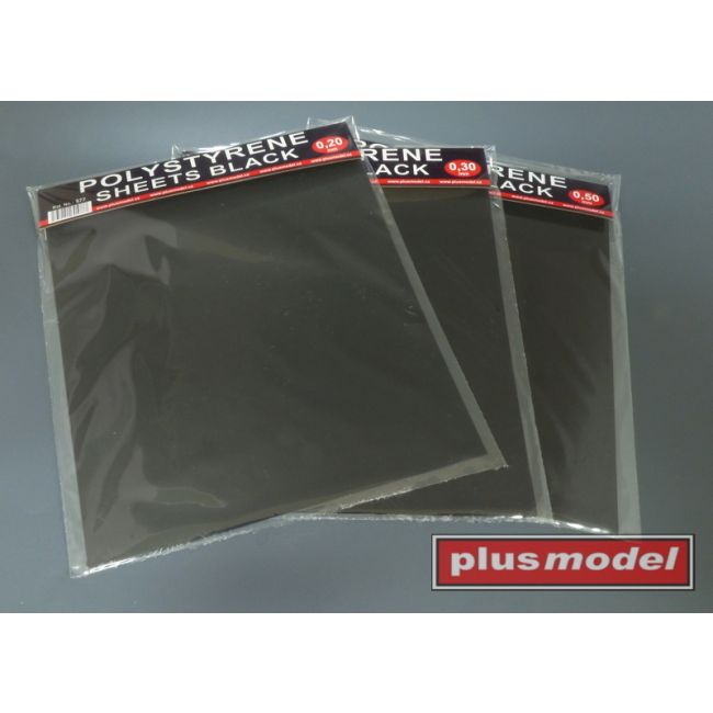 Plus model: Polystyreen platen zwart 0.2 groot