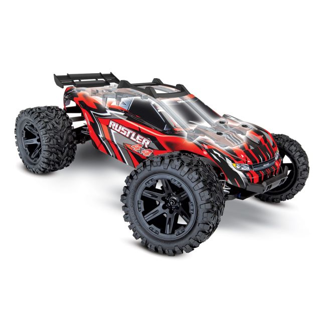 TRAXXAS RUSTLER 4X4 Rood RTR +12V-LADER+ACCU 1/10 4WD STADIUM TRUCK BRUSHED