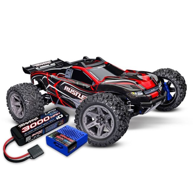 TRAXXAS Rustler 4x4 BL-2S rood 1/10 Stadium-Truck RTR Incl gratis Lipo-Akku en 4AMP USB-Lader