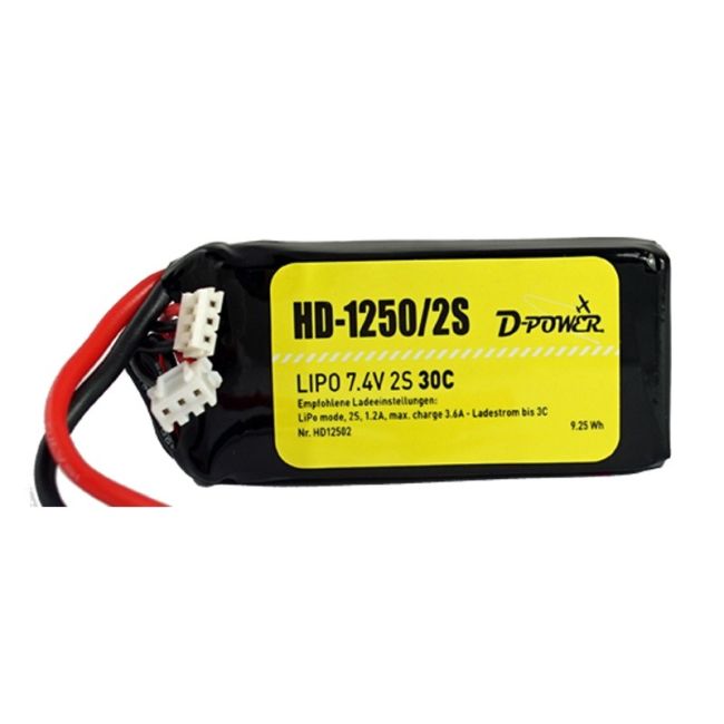 D-Power HD-1250 2S Lipo (7,4V) 30C - XT-60 Stecker