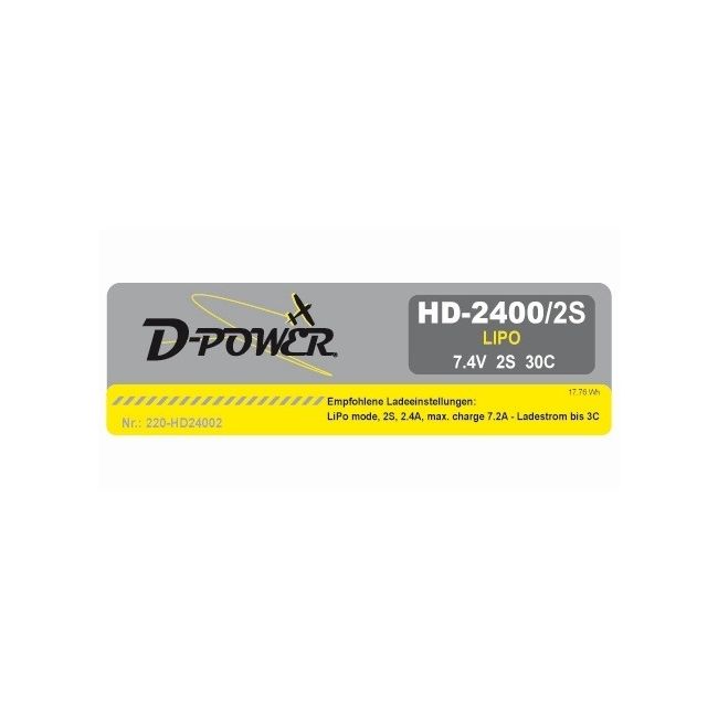 D-Power HD-2400 2S Lipo (7,4V) 30C - XT-60 Stecker