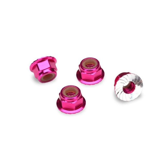 M4 moeren 4mm aluminium met gekartelde flens roze (4)