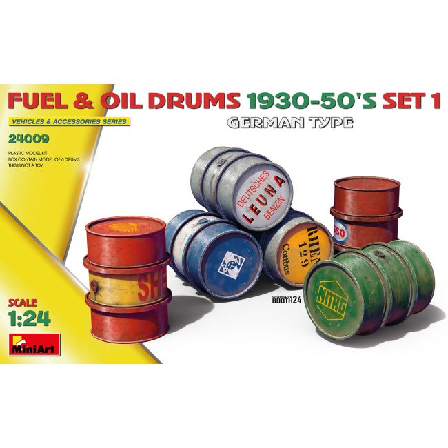 1/24 FUEL & OIL DRUMS 1930-50'S SET 1 GERMAN 6 PCS. (