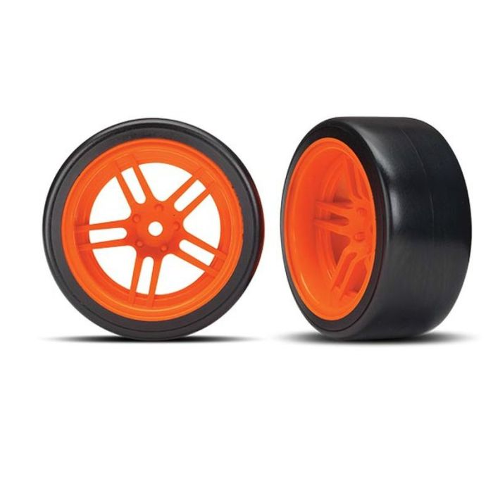 Reifen auf Felgen verklebt Split-Spoke Felge orange hinten