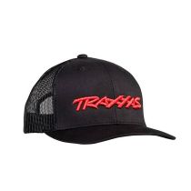 Truckercap zwart/logo rood, ronde klep