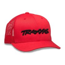 Truckercap rood/logo zwart, ronde klep